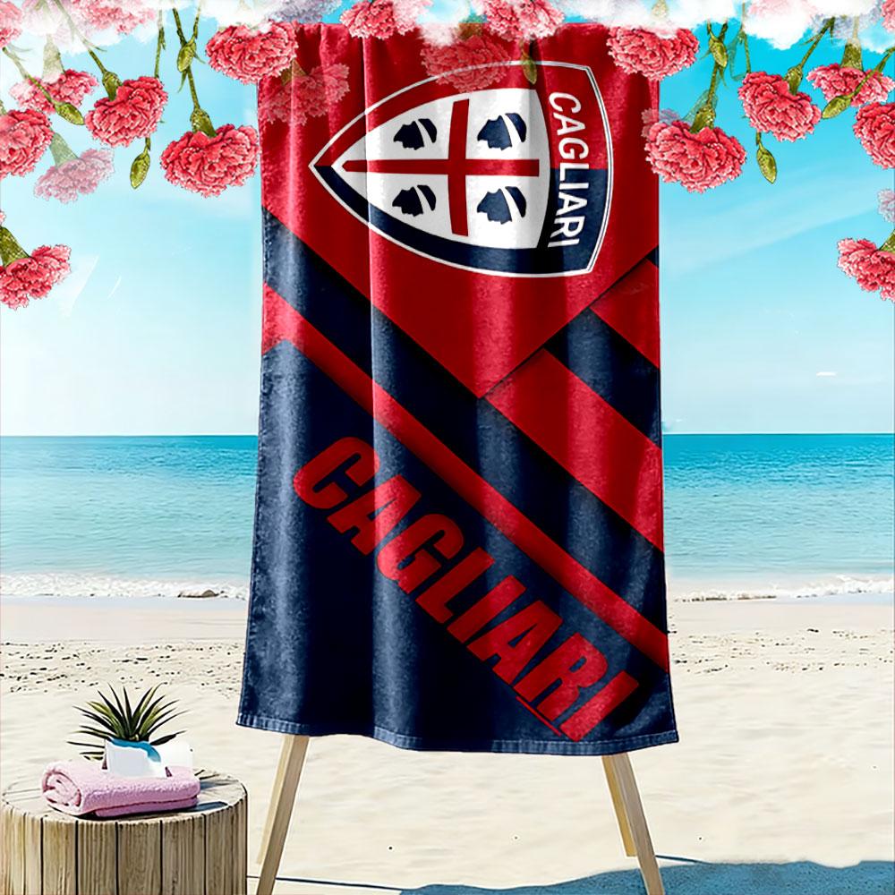 Large Beach Towel with Cagliari Red Blue Crest, Quick Dry, Soft and Absorbent, for Soccer Fan Beach Pool Travel