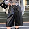 Autumn and Winter High Waist PU Leather Shorts Women Street Solid Loose Casual Women's Wide Leg Shorts Fashion Slim Black Simple Short Pants 25931