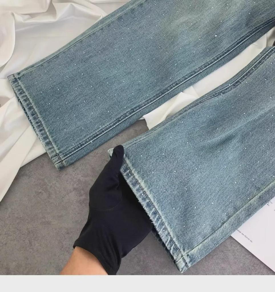 Starry Diamond High Waist Straight Jeans for Women: Slim, Loose Fit Trousers - New Summer & Spring Collection