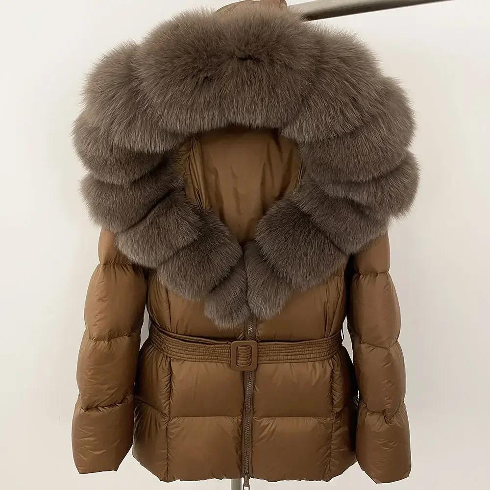 OFTBUY 2024 Белый утиный пух пальто толстый теплый 90% зимняя куртка женская натуральный мех енота лисы воротник с капюшоном женский повседневный