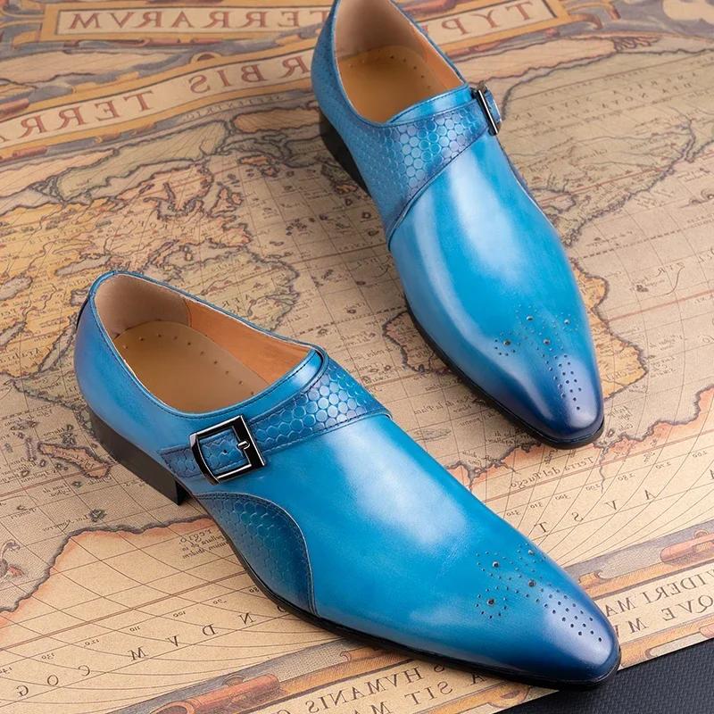 Мужские мокасины, модные, синие, черные, дышащие, ручной работы, из натуральной кожи, туфли-монки для мужчин, свадебные туфли