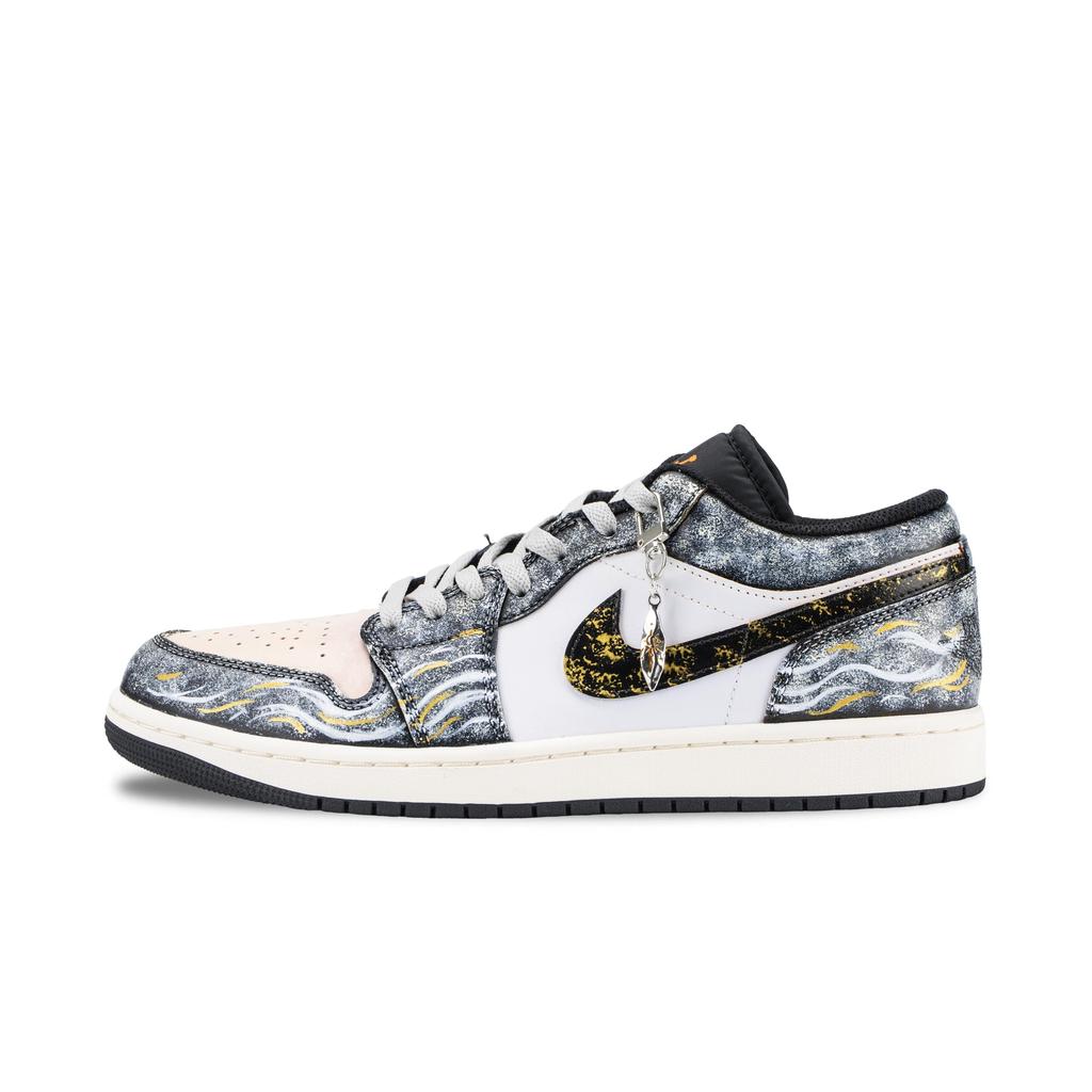 Jordan Air Jordan 1 Starry Sea Pearl Abrasion Resistant Low top Vintage Basketball Shoes Unisex Gray Gold 553558-081(Team626-)
