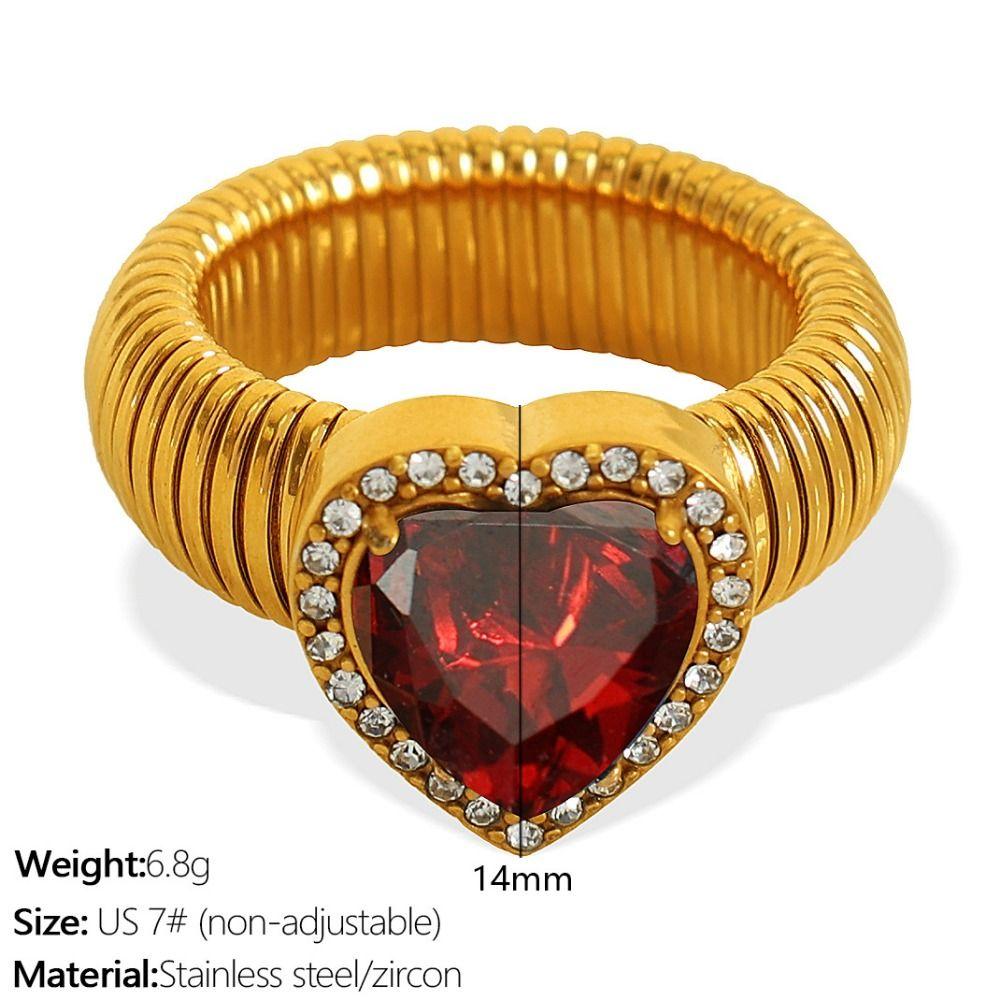 Thick Zircon Heart Ring Vintage Thick Finger Ring Elegant Women's Jewelry Ladies