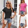 Women T-shirts Short Sleeve Summer O-neck Casual Ruffle Edge Design Tops