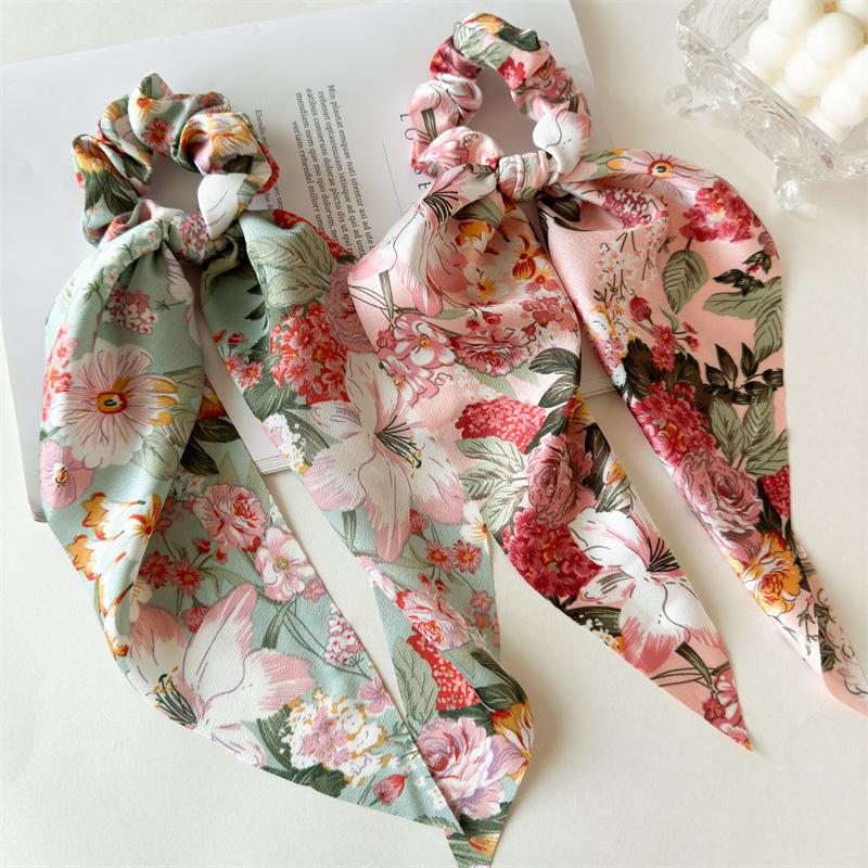 2025 New Flower Bow Hair Ribbons Scrunchies Vintage Satin Ponytail Large Hairbands Rubber Bands Headbands Women Hair Accessories