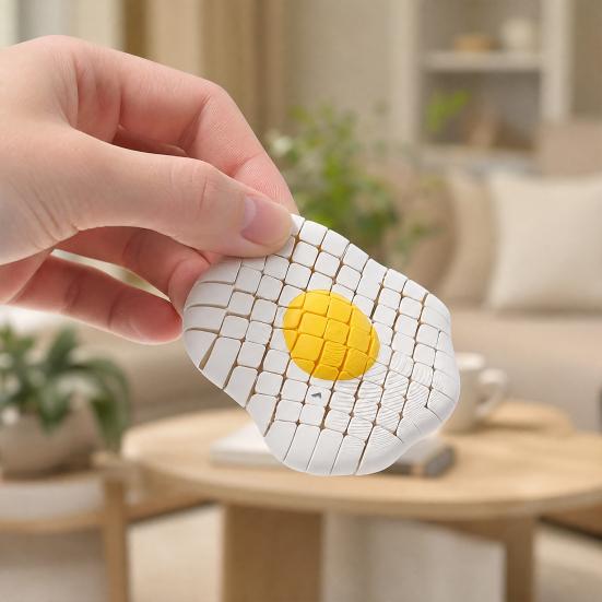 3D Printed Poached Egg Decoration, Grid Texture Egg Stress Relief Fidget Toy, Poached Egg Shape Figurine for Home Office