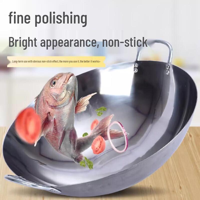 Homeglen Extra-Thick Stainless Steel Double-Handle Round Bottom Wok