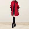 Women Winter Overcoat Petal Sleeve Stand Collar A-line Cape Open Stitch Cardigan Mid Length Outdoor Woolen Coat Poncho