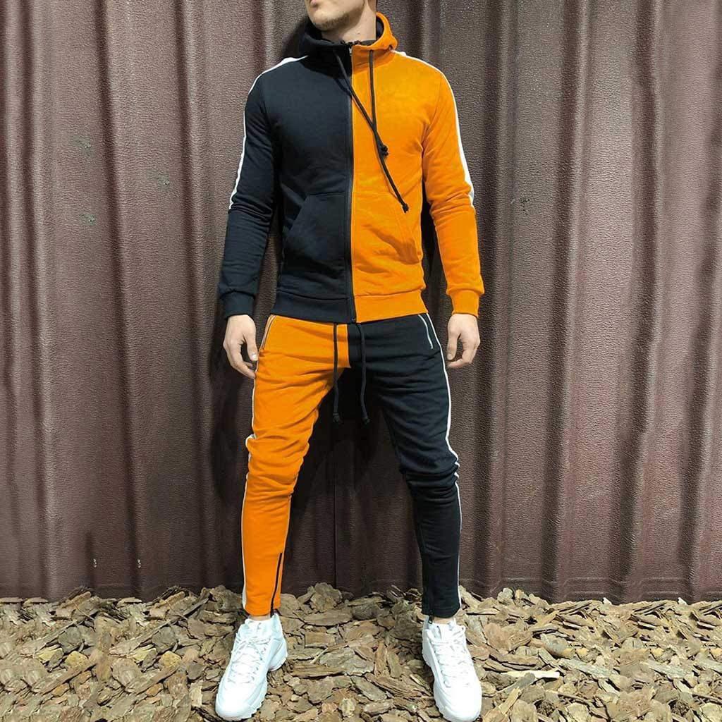 Мужской весенне-осенний кардиган с круглым вырезом и капюшоном, костюм-толстовка с цветными блоками