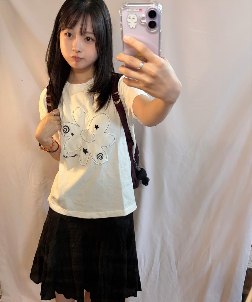 AWESOME STUDIO Flower Patchwork Short Sleeve T-Shirt Ivory