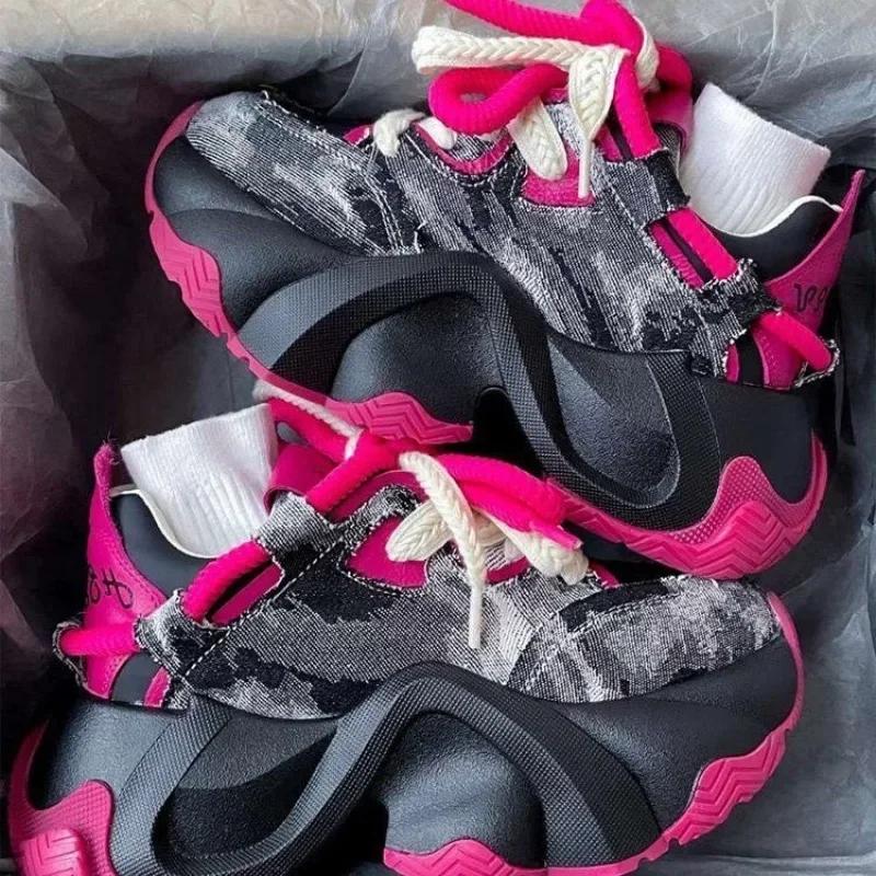 Модная оригинальная дизайнерская женская обувь Модные кроссовки на толстой подошве Ковбойская парусиновая повседневная обувь для женщин Спортивная обувь, увеличивающая рост