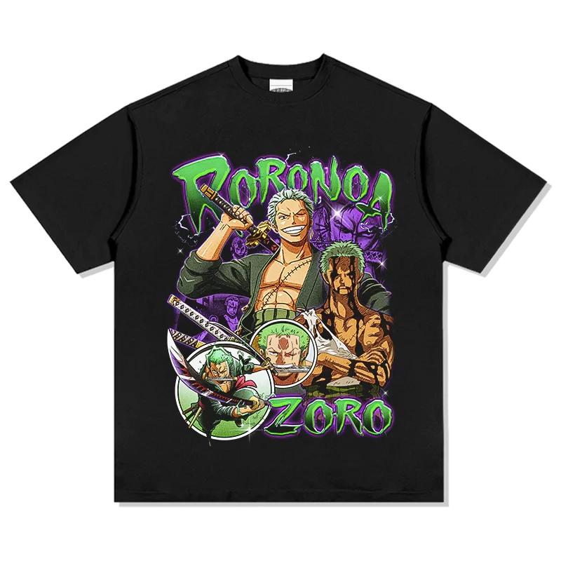 ONE PIECE Roronoa Zoro Anime Mens Summer Tshirt Street Hip Hop Loose Casual Y2K Creative Printed ParentChild Top