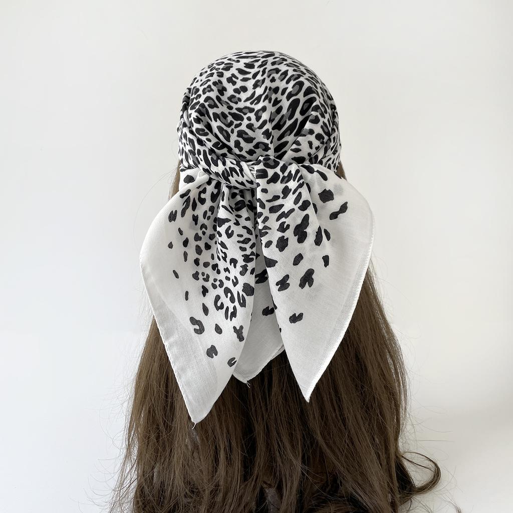 European and American leopard print silk scarf headscarf spring and autumn cotton and linen soft 68 silk scarf accessories thin breathable scarf