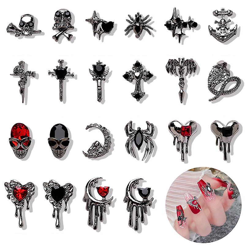 10 шт. ретро металлический крест темный панк 3D сплав детали для дизайна ногтей декор Хэллоуин череп блестящие подвески для ногтей принадлежности салон