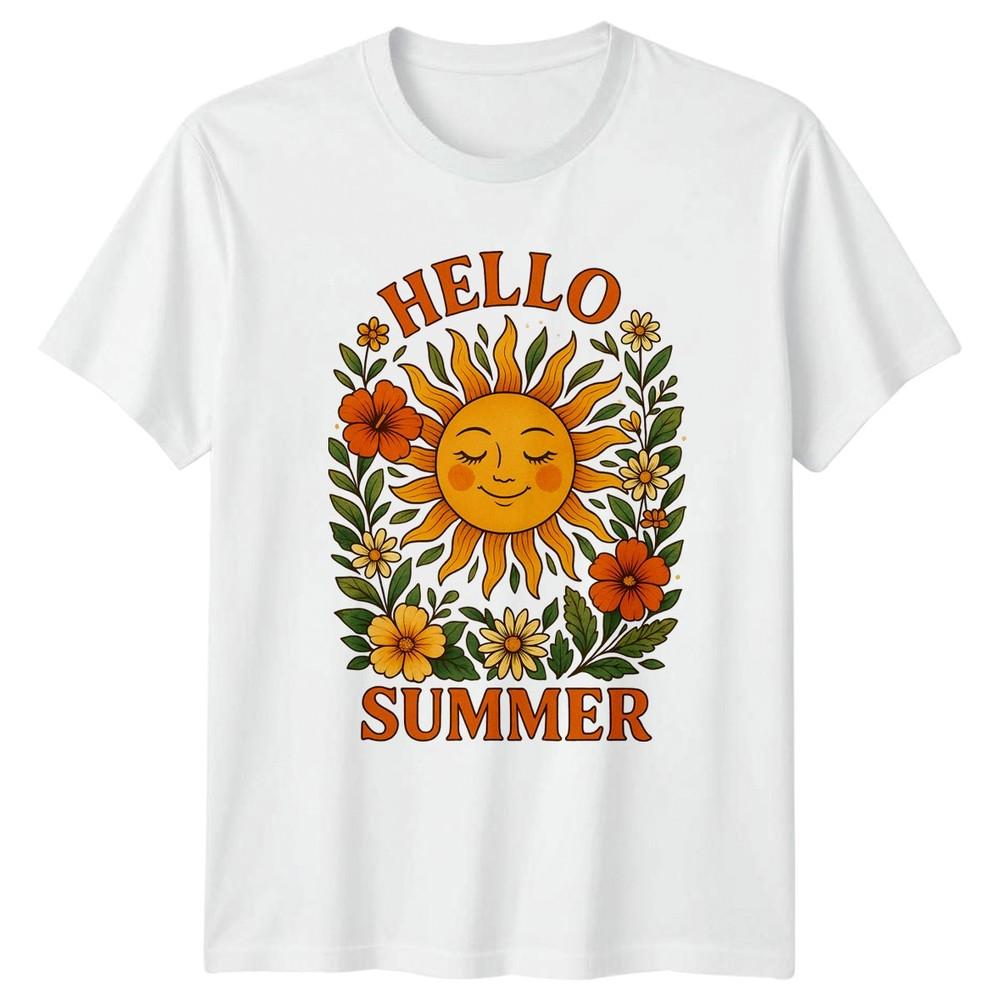 Hello Summer TShirt Retro Groovy Seasonal Summer Vacation Gift For Him And Her
