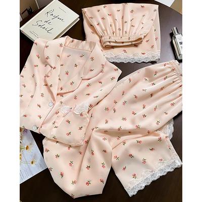 Женская летняя пижама премиум-класса из ледяного шелка, легкая, роскошная, тонкая, с коротким рукавом, комплект из трех предметов, милый домашний костюм