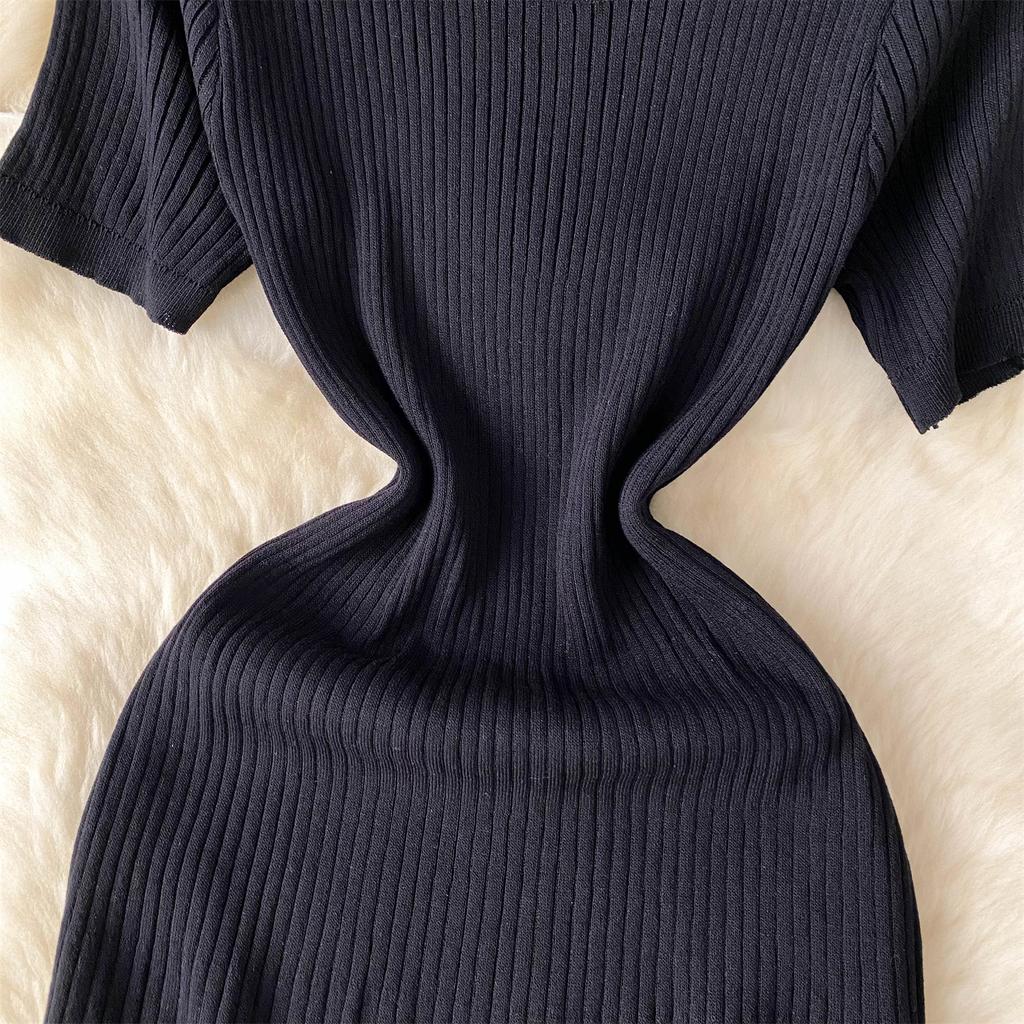 Летние женские милые короткие рукава вязаный свитер сетчатый пэчворк длинные миди пуловеры платья