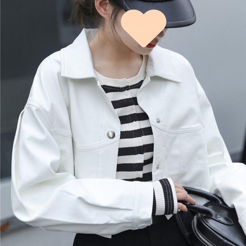 Женская ретро-кожаная мотоциклетная куртка свободного кроя - короткий стиль 2025 для весны и осени, корейская версия