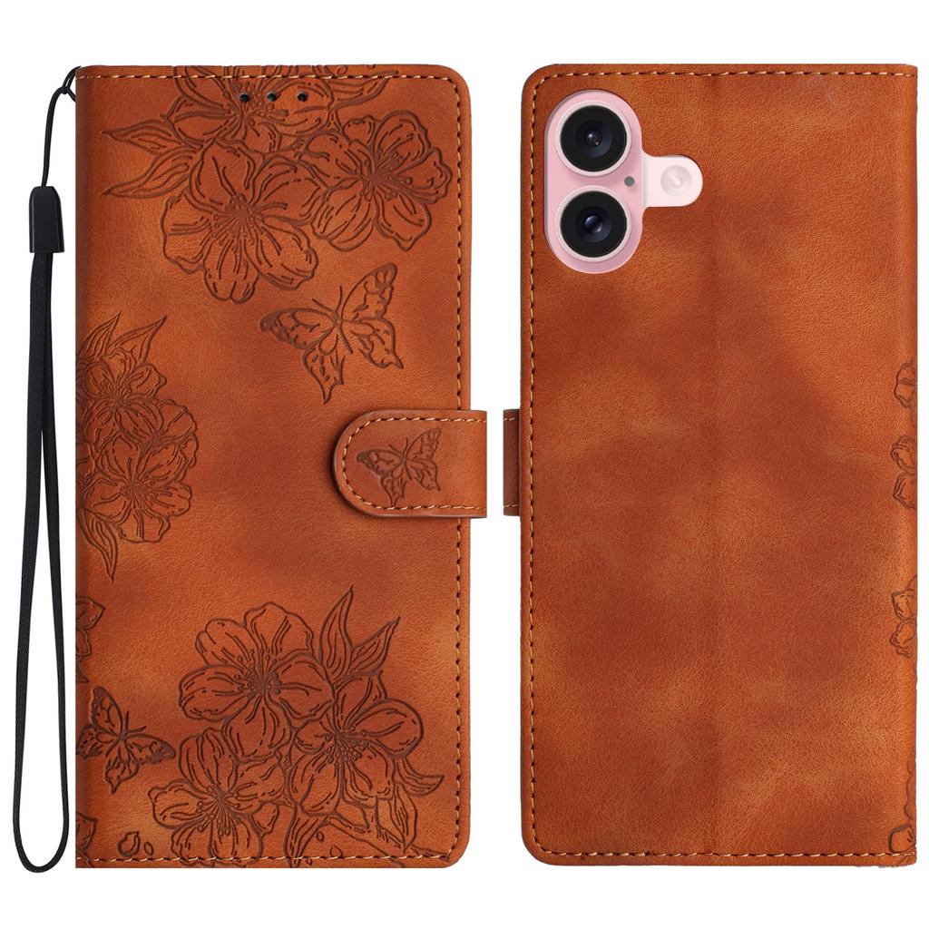 For iPhone 17 Case Butterfly Flower Pattern Skin-Touch Leather Phone Cover