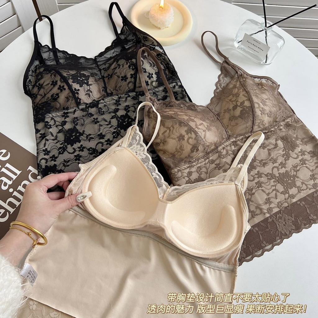 Кружевной топ-майка с V-образным вырезом и встроенным бюстгальтером