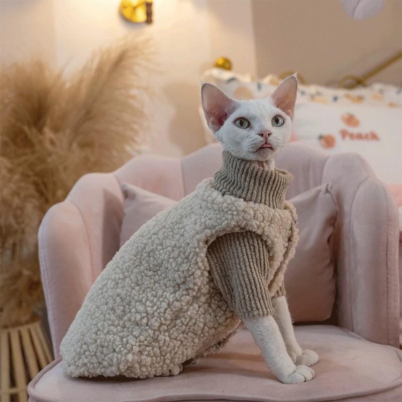 Cute Hairless Cat Vest With Fleece Lining Warm Winter Pet Clothing Devon Rex Siamese Cats