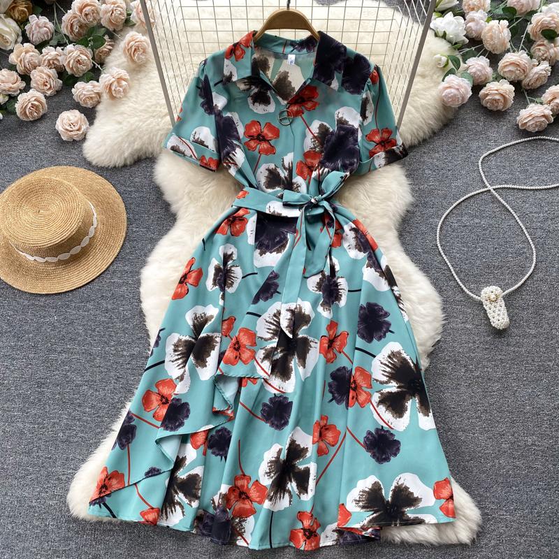 RUGOD Платье в праздничном стиле на шнуровке с принтом на талии. Летнее женское шикарное французское платье средней длины с короткими рукавами.