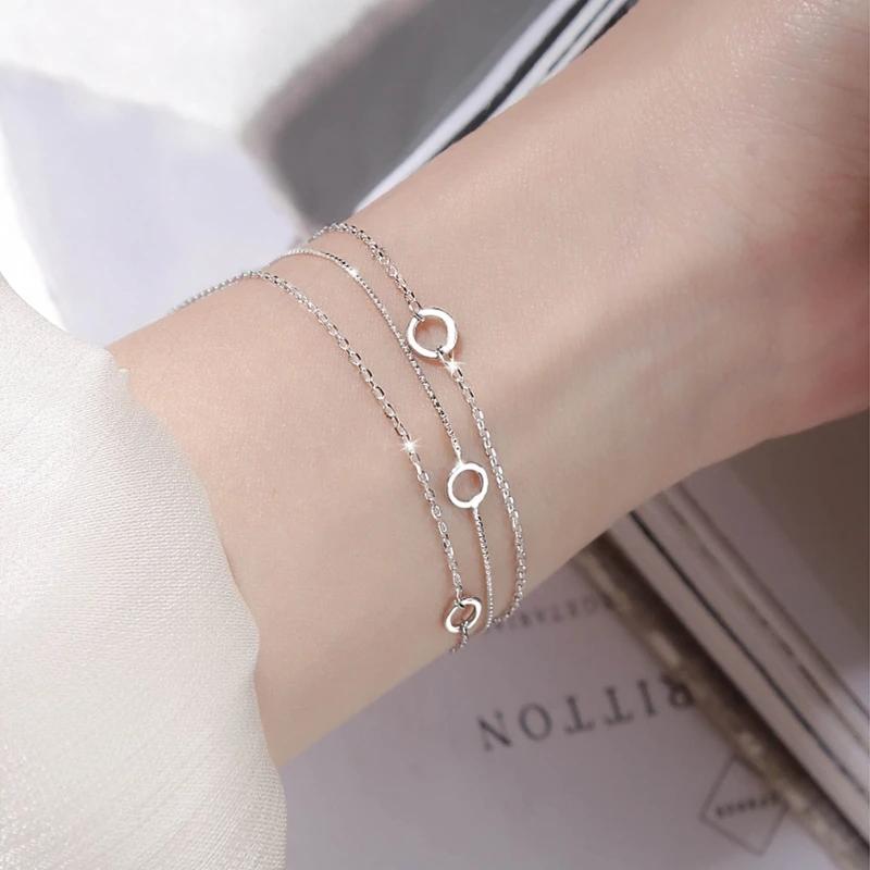 925 Sterling Silver Double Love Heart Hollow Round Beads Bracelet Female Fashion Romantic Jewelry Classic