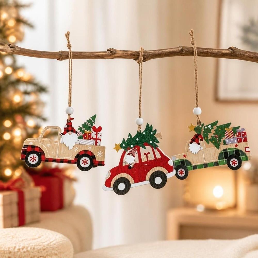 3 pcs 2D Flat Christmas Tree Ornaments Wooden Christmas Decor Xmas Hanging Pendant Christmas