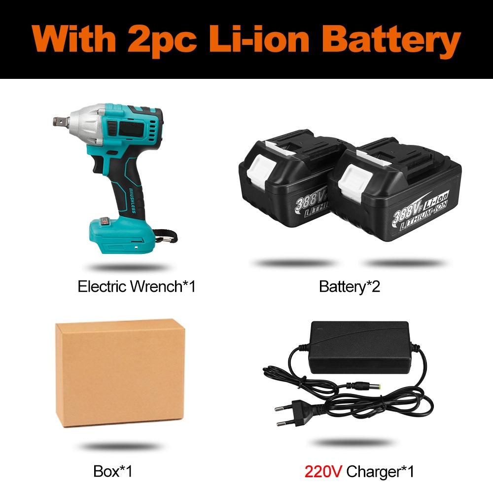 388VF 800 Нм Бесщеточный электрический ударный гайковерт 1/2 разъема Аккумуляторный ключ Отвертка Электроинструменты Перезаряжаемые для батареи 18 В