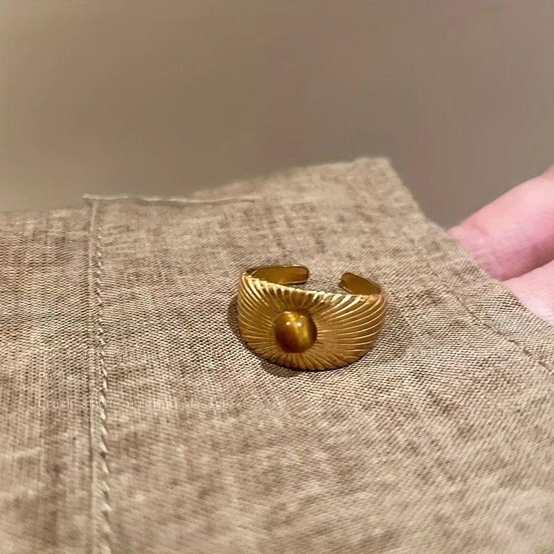 1/3 Pieces Golden Sunflower Tiger Eye Stone Rings for Women 2025 New High-end Ring Niche Retro Design Unique and Versatile Ring