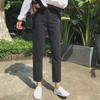 Korean Chic High-Waist Black Slim Straight-Leg Jeans for Women