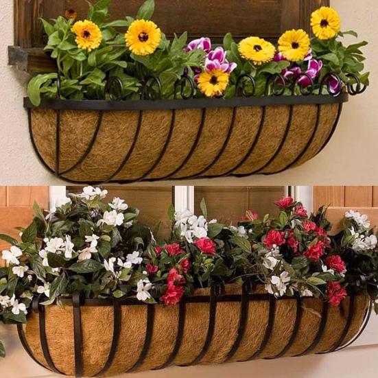 Trough Coco Liners for Planters Hanging Basket Coconut Fiber Liner Flower Basket Liner for Wall Planters Window Boxes Balcony