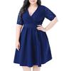 Women Plus Size V-neck Short Sleeve Sexy Lace Stitching Waist Evening Dress