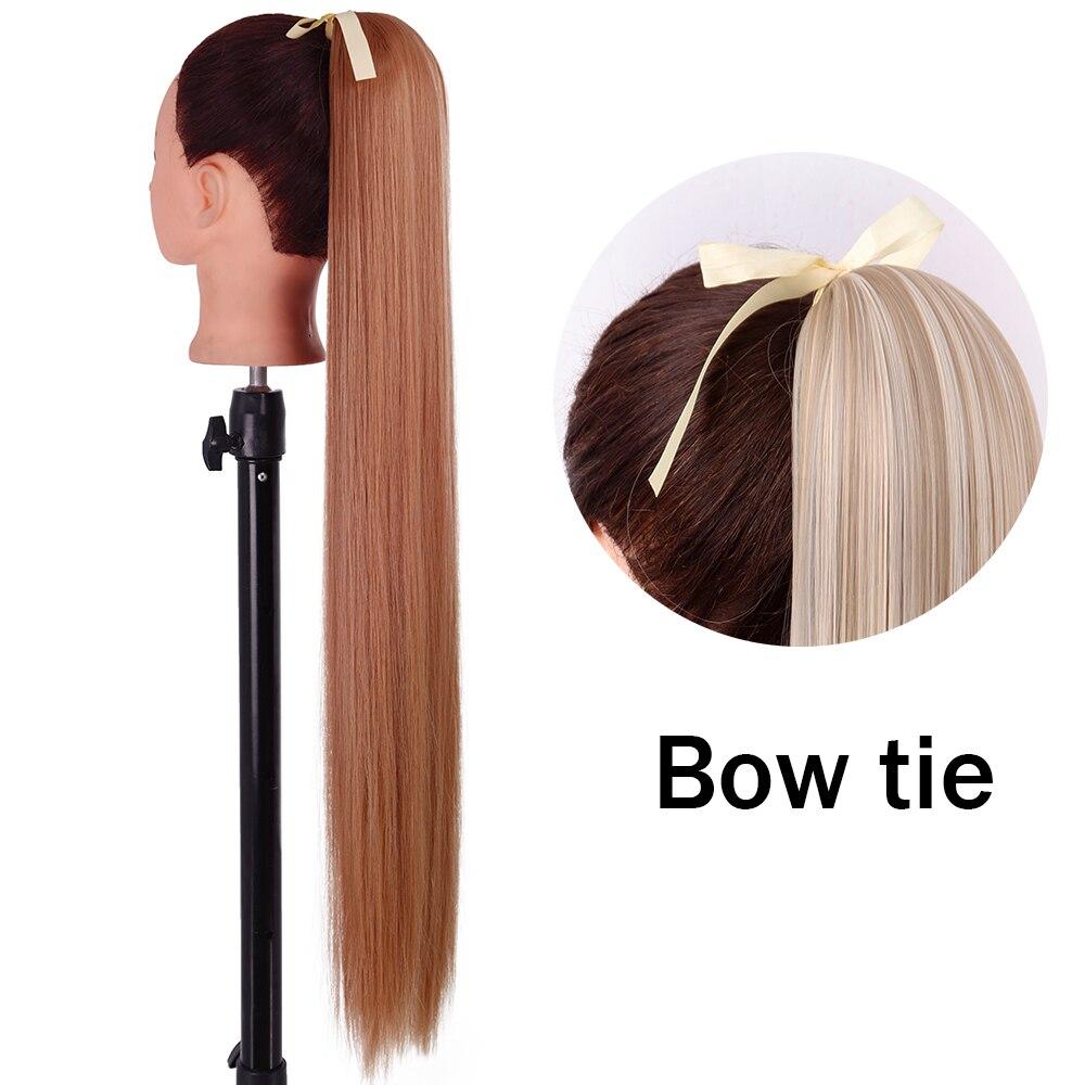 XINRAN Женский супер длинный прямой парик с хвостиком, красочный галстук-бабочка на липучке, наращивание волос с конским хвостом, синтетический термостойкий конский хвост