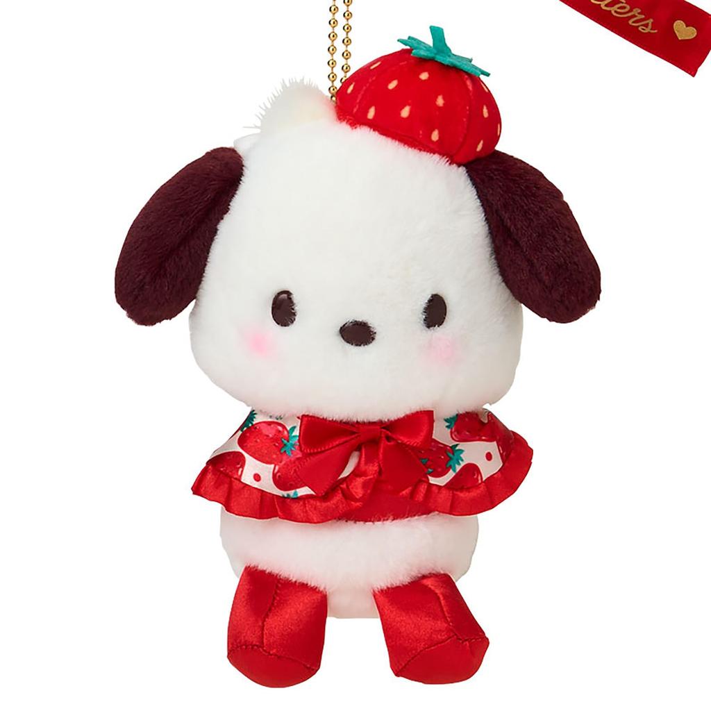 Sanrio Mascot Holder Shimbun 50th Ages 6 and Toy 839043 (Ichigo Anniversary) Pochacco, Polyester, Nylon, Steel, Up, Strap,