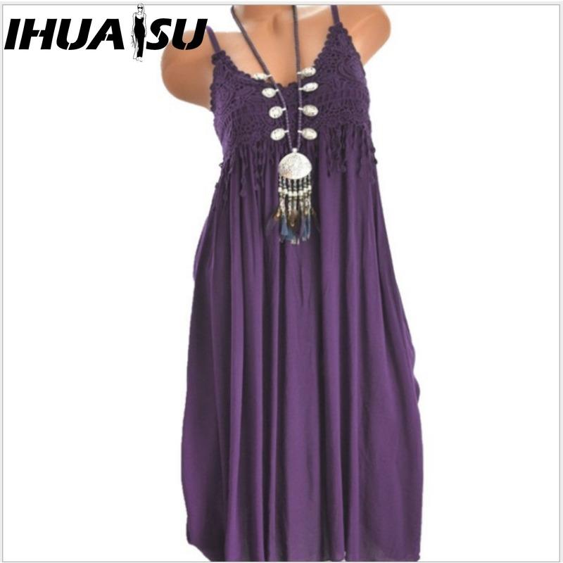 IHUASU Женская мода лето весна сплошной цвет печати без рукавов подтяжки с высокой талией повседневные платья