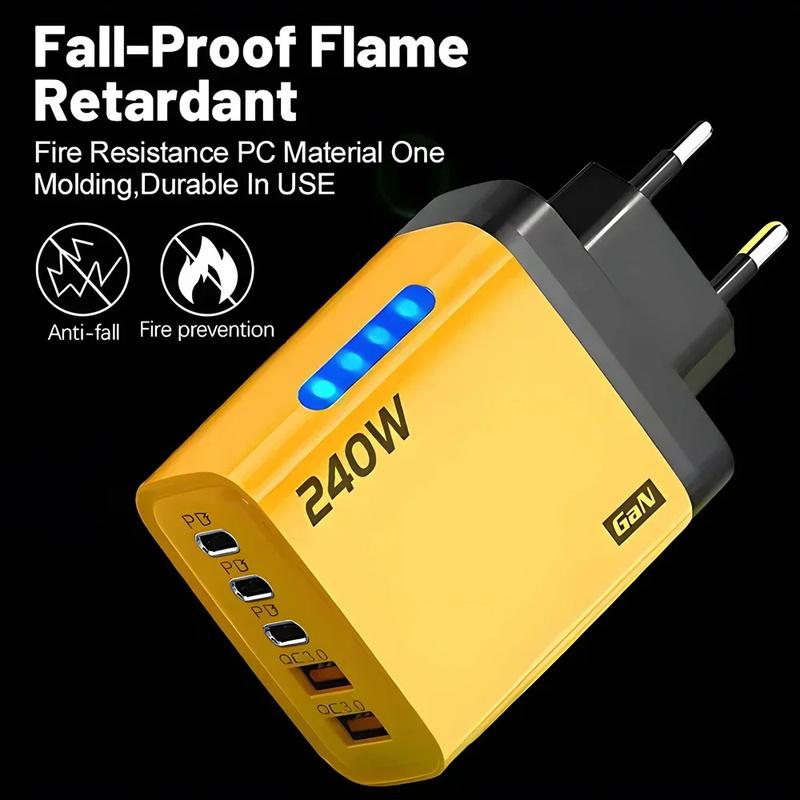Быстрое зарядное устройство GaN 240 Вт, 5 портов, PD Quick Charge 3.0, 2 USB, 3 Type-C для iPhone 15 16 17 Samsung Xiaomi Huawei, планшета, штекеры EU US UK