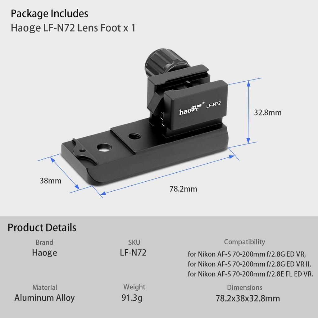 Haoge Lens Collar Replacement Foot Tripod Mount Ring for Nikon Nikkor ED VR I FL ED and 500mm PF ED VR Lenses with Arca Quick Release Plate LF-N72