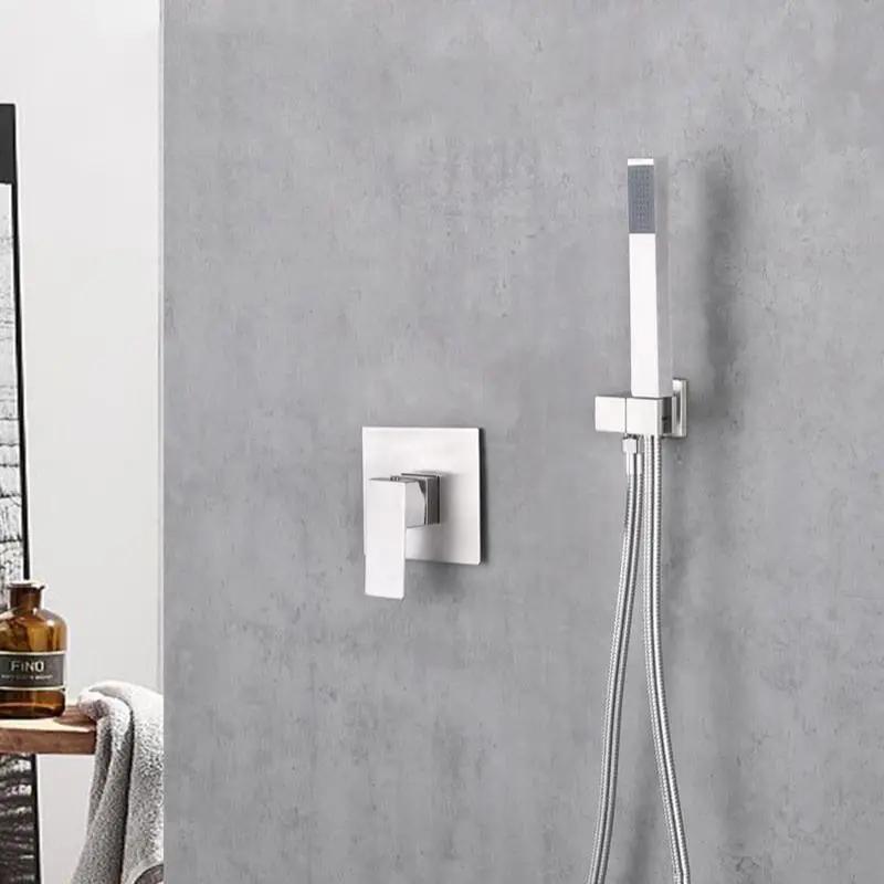 Хром/Матовое золото/Черный Набор ручного душа для ванной из нержавеющей стали 304 Квадратная насадка для душа под давлением