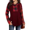 Women Long Sleeve Double Layer Hoodies Striped Plaid Pullover Long Sleeve Printed Hooded Sweatshirt