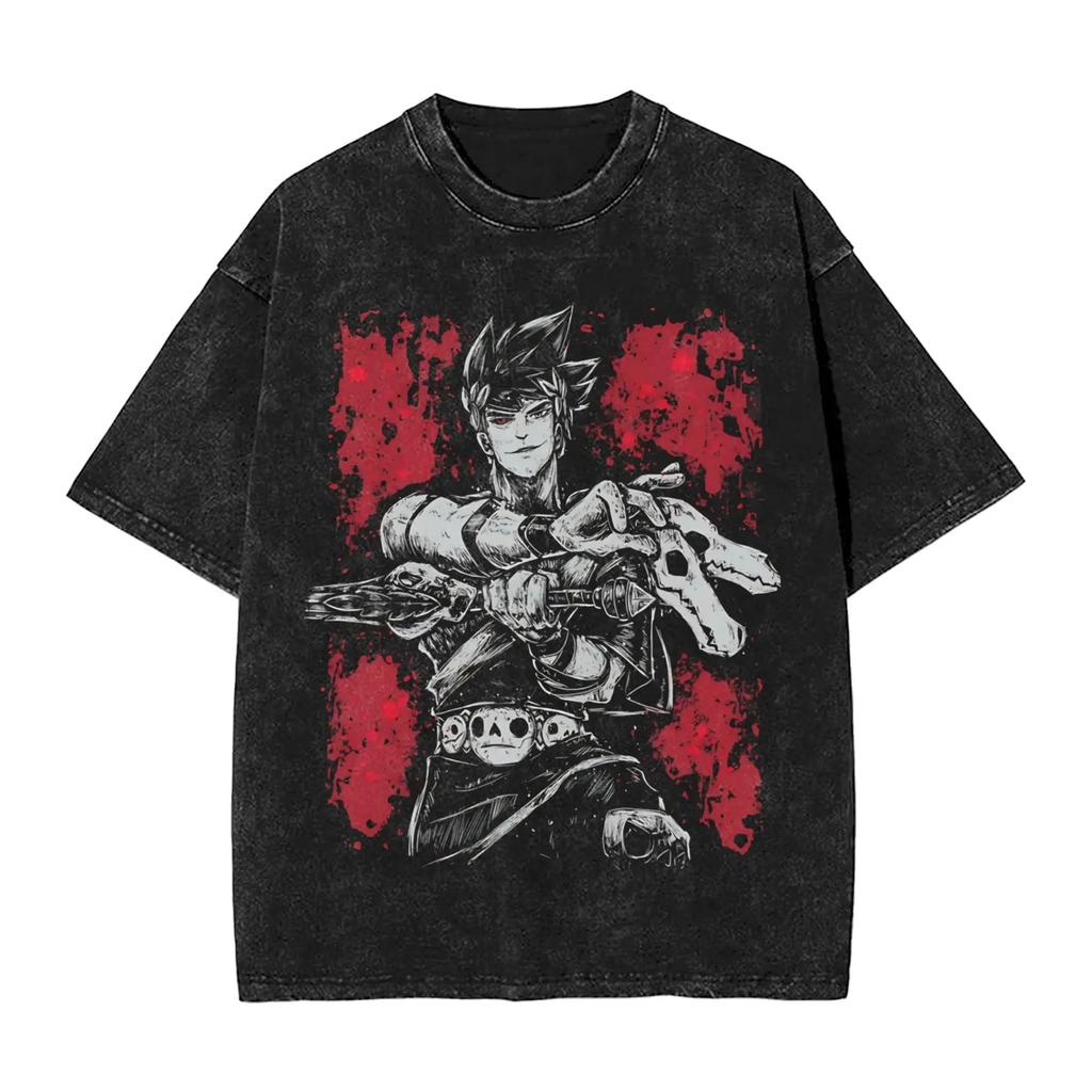 Classic Retro Game Hades Zagreus Funny Graphic Print T-shirt Men Women Vintag Washed Polyester Summer New Tee Oversized Casual Tops