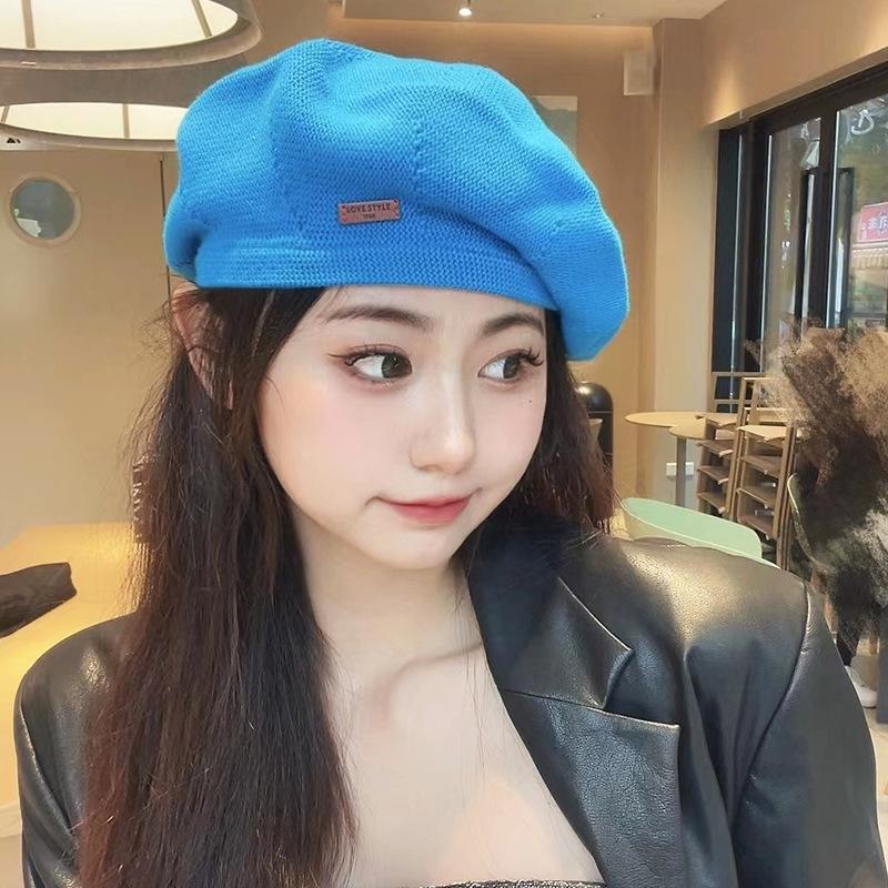 New Autumn and Winter Hat for Women Korean Style Versatile Beet Hat Showing Face Little Painter Hat for Women Breathable Black Beret Hat
