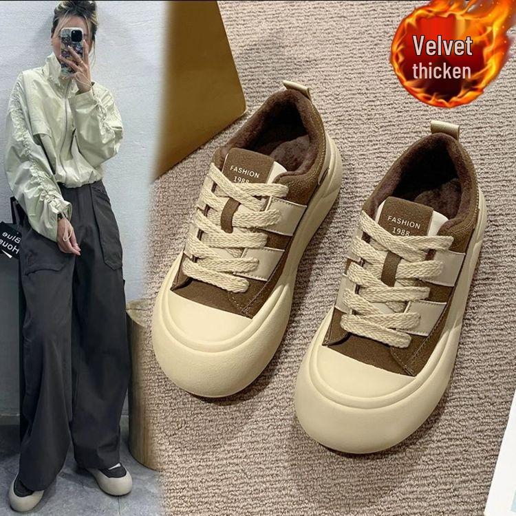 Женские осенне-зимние бархатные кроссовки на толстой подошве - милые и повседневные