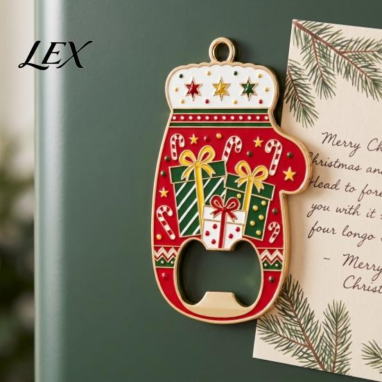 Cute Glove Shape Party Favors Christmas Bottle Opener, Remover with Magnetic Backing, Holiday Kitchen Gadget Accessories Durable Zinc Alloy
