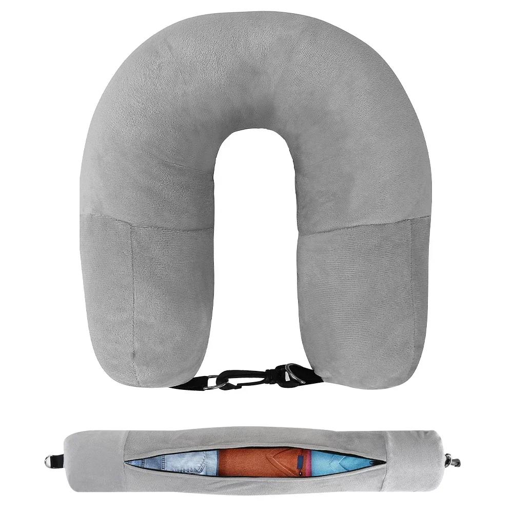 Upaded Travel New Pillow Case Storage Bag Portable Airplane Headrest Cover Filling Available Velvet Material Travel Bag