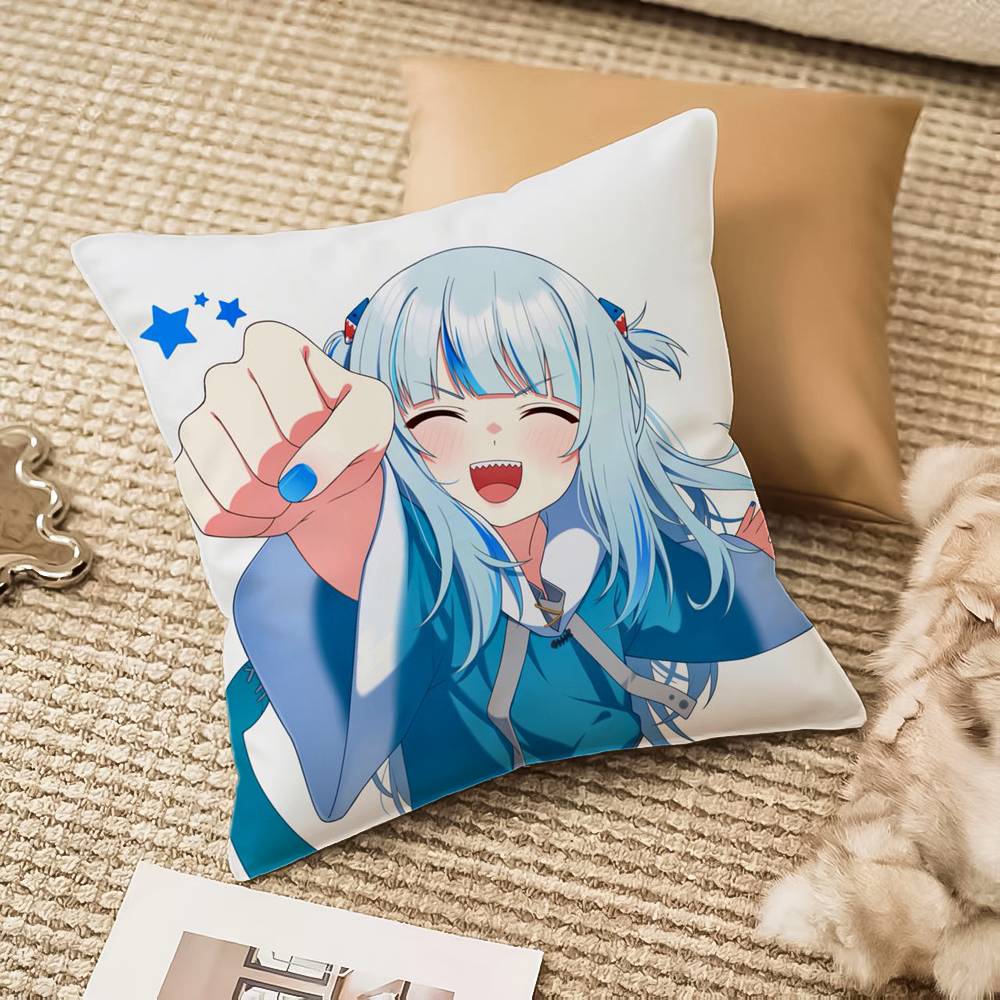 Cute G-Gawr Gura Pillow Case Anti-dustmite Invisible zipper Sofa Bed