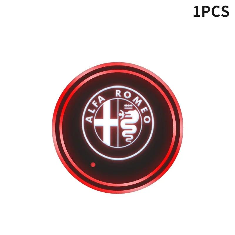 DCZJW1 For Alfa Romeo 7 Colors Car LED Luminous Water Cup Pads Auto Coaster Mats For Alfa Romeo Giulia Stelvio Giulietta 156 159 147 Mi