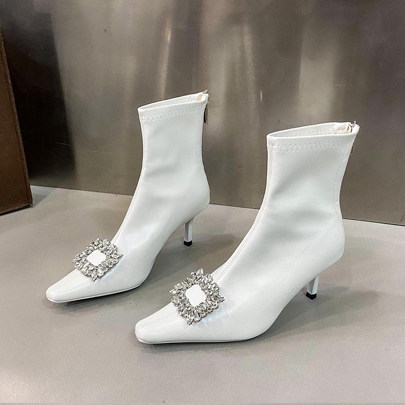 Fashion Silver Fashion Rhinestones Modern Women Ankle Boots Heels Footwear Party Ladies Short Stretch Boots Female Pumps Shoes