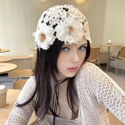 Женская шляпа Yousheng Ажурная шляпка-бутон с 3D-цветами Однотонная Эластичный дизайн Для улицы Дышащая шляпа