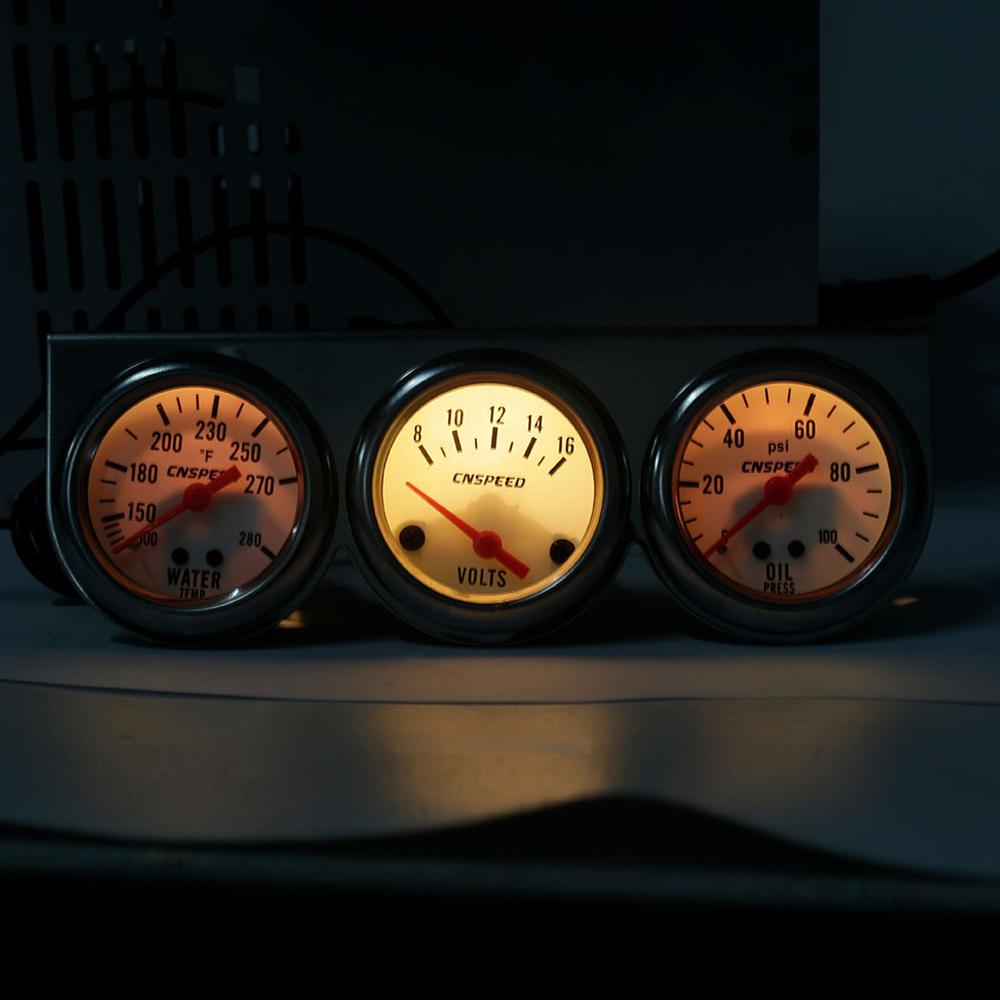 Universal Car 2'' 52mm Chrome Volt Water Temp Gauge Oil Pressure Gauge Triple Gauge Set Kit 3-Gauge Mechanical Kit Gauges
